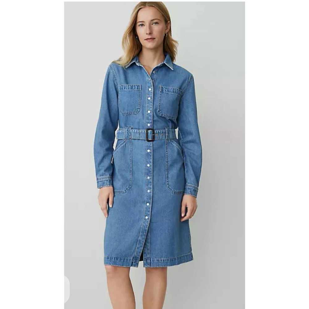 NEW ANN TAYLOR WEEKEND COLLECTION DENIM COLLARED COLUMN MIDI DRESS SZ 6 - Picture 5 of 8